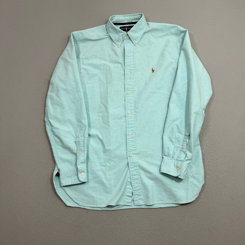 Polo Ralph Lauren Button Down Shirt Large Teal Classic Fit Oxford Vintage Preppy